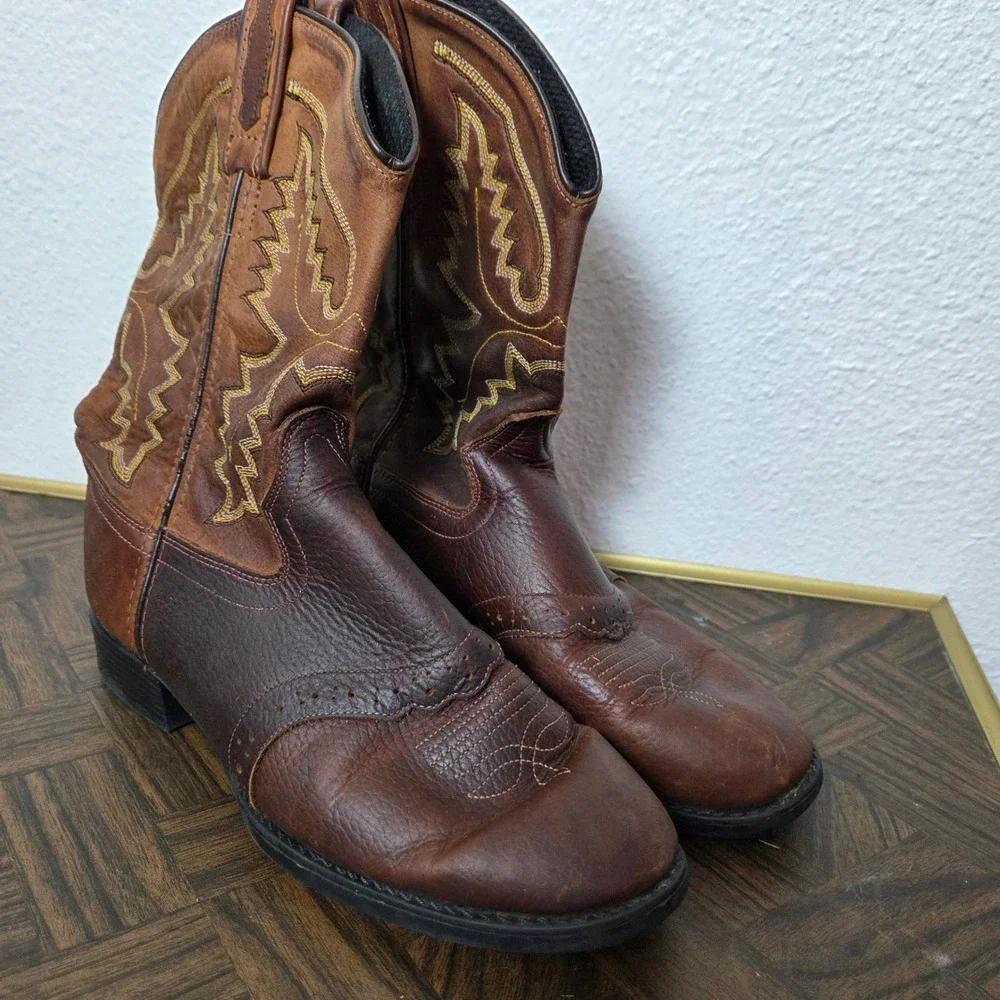 Old West Youth Leather Western Boots Roper‎ Round Toe Size 5